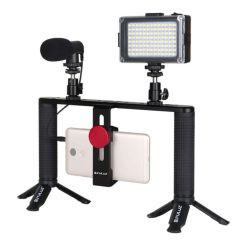 Selfie Kit 4 Σ ε 1 Με Φωτισμό Μικρόφωνο Και Σταθερή Βάση Κινητού Puluz PKT3024 - Μαύρο - Sfyri.gr - Ηλεκτρονικό Πολυκατάστημα