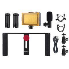 Selfie Kit 4 Σ ε 1 Με Φωτισμό Μικρόφωνο Και Σταθερή Βάση Κινητού Puluz PKT3024 - Μαύρο - Sfyri.gr - Ηλεκτρονικό Πολυκατάστημα