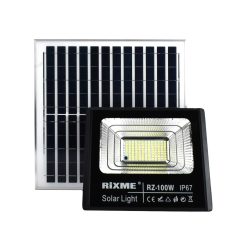 Ηλιακός Προβολέας 153LED 100W Λευκού Φωτισμού IP67 RiXME RZ-100W – Μαύρο - Sfyri.gr - Ηλεκτρονικό Πολυκατάστημα