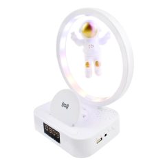 Φωτιστικό LED RGB με Αιωρούμενο Αστροναύτη & Ασύρματη Βάση Φόρτισης, Ρολόι, Ξυπνητήρι, Ηχείο Bluetooth ΟΕΜ Υ-558 – Λευκό - Sfyri.gr - Ηλεκτρονικό Πολυκατάστημα